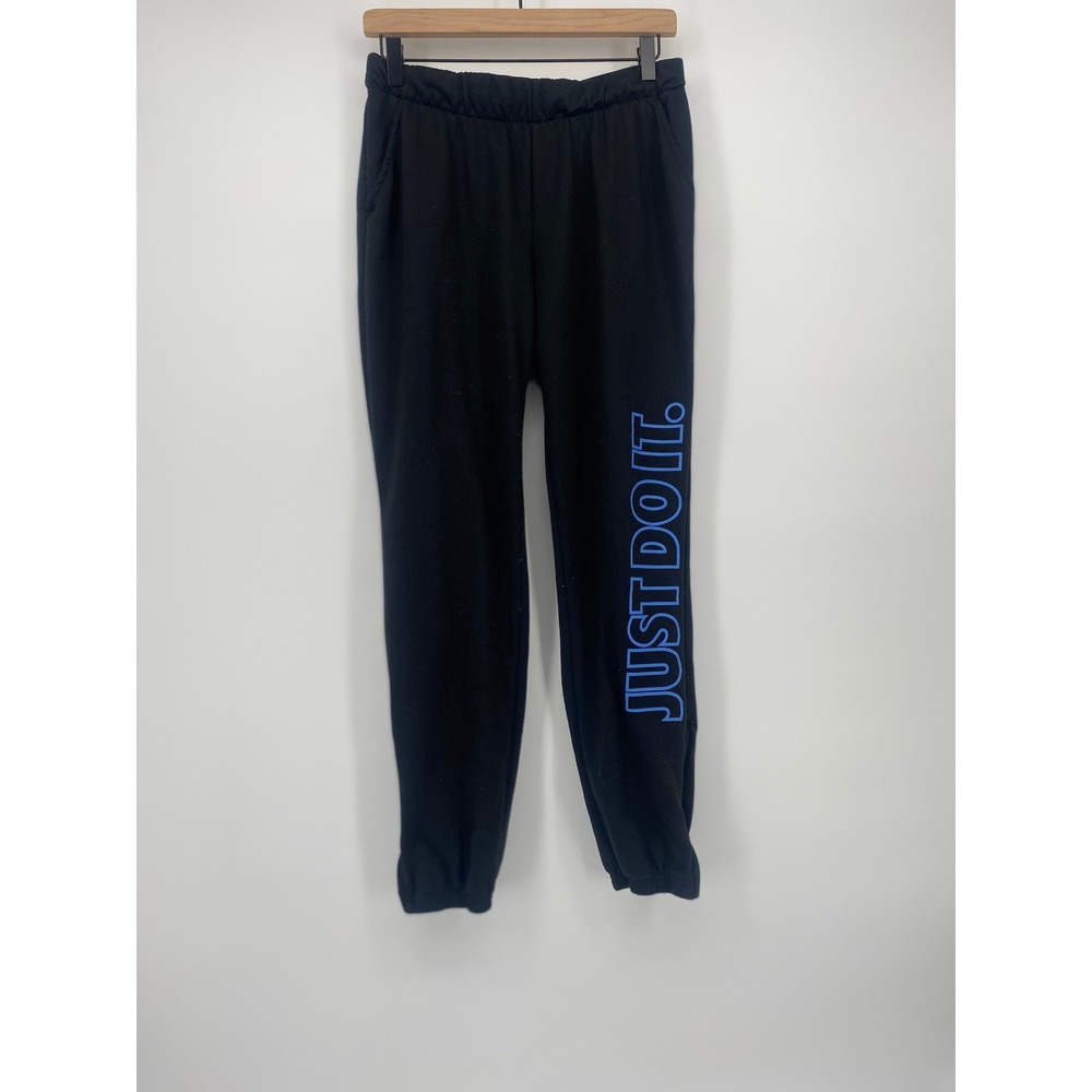 Nike Dri-FIT Just Do It Joggers Mens Medium Black Blue Graphic Sweatpants Gym